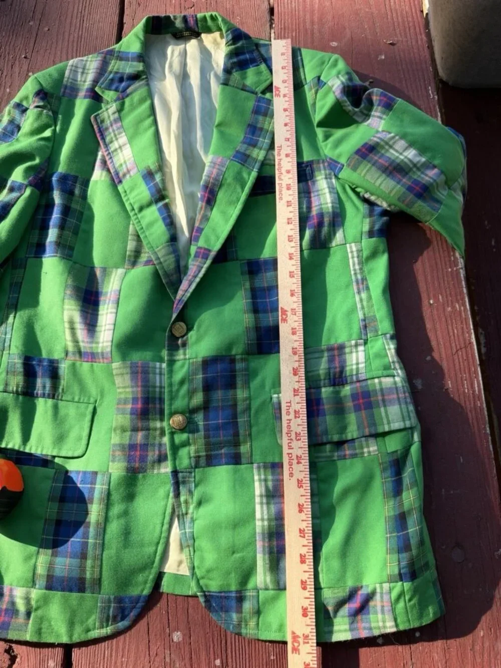 Vintage 80s Green tartan plaid patchwork preppy OLD MONEY tailored blazer 38